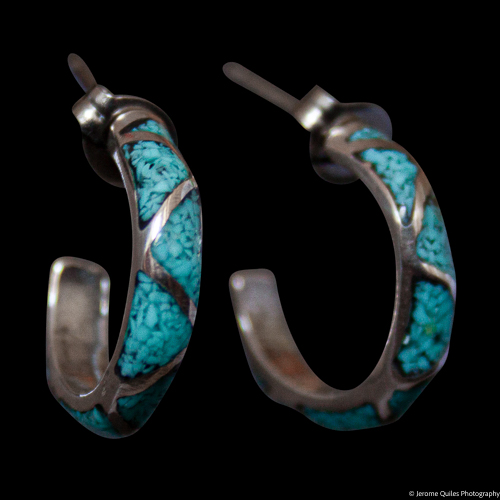 Turquoise Chip Inlay Hoop Earrings