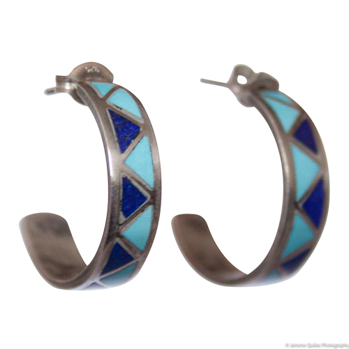 Turquoise Lapis Zigzag Hoop Earrings
