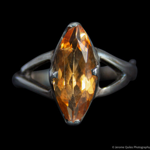 Bague Citrine Orange Facetée Vesica Piscis