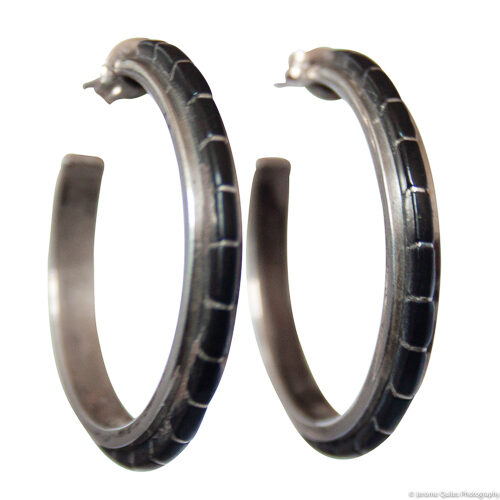 Zuni Jet Inlay Hoop Earrings