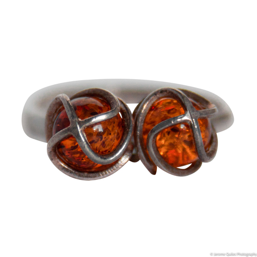 Amber Jingle Bell Silver Ring