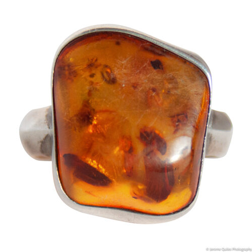 Bague Argent Ambre Carré Amorphe