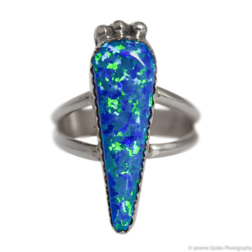 Blue Green Triangular Opal Ring