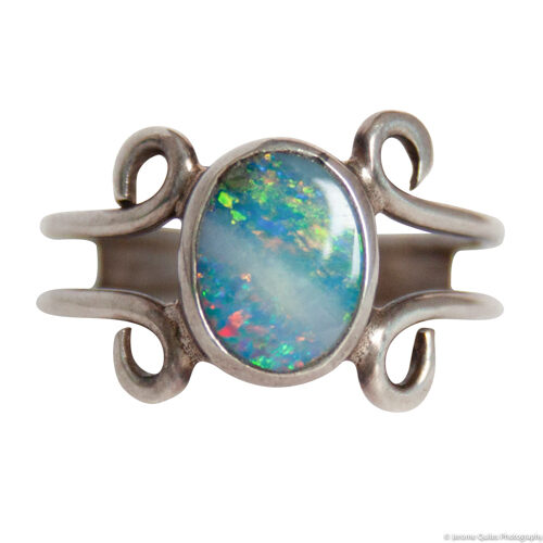 Bague Opale Bleue Boucles Argent