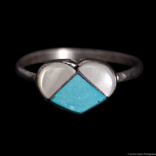 Blue White Zuni Heart Ring
