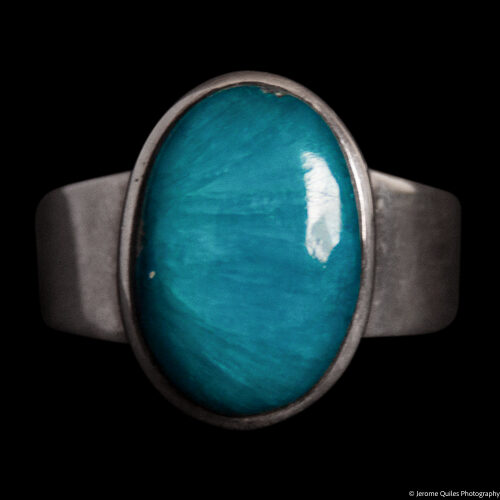 Cavansite Ring Wide Silver Band