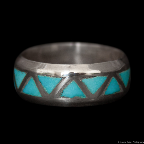 Curved Turquoise Zigzag Silver Ring