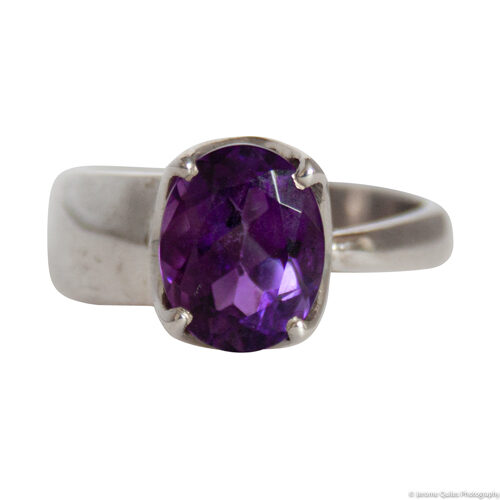 Dark Faceted Amethyst Oval Ring