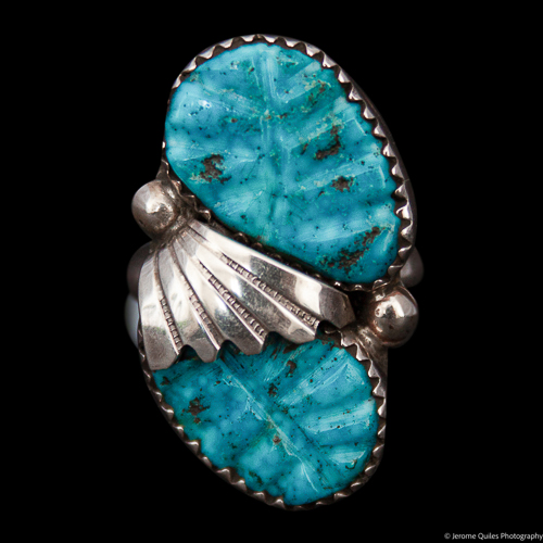 Bague Navajo Double Feuille Turquoise