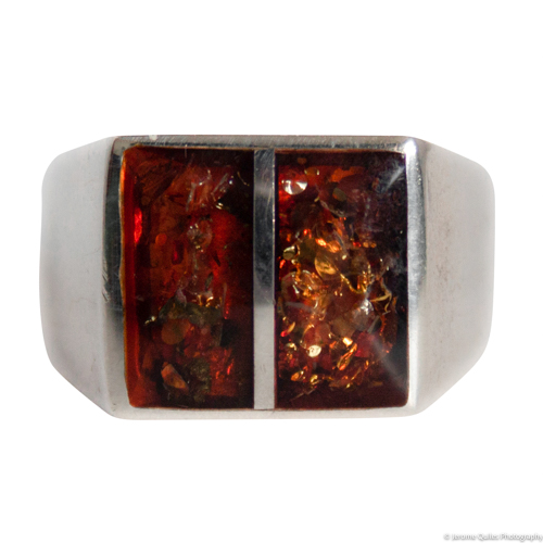 Dyptich Amber Silver Signet Ring