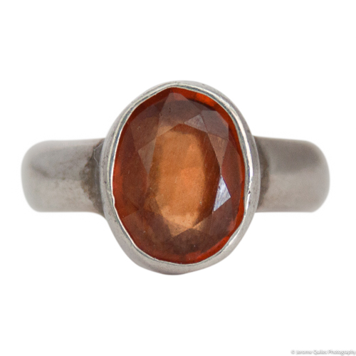 Faceted Hessonite Garnet Silver Ring