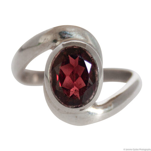 Bague Argent Grenat Rouge Faceté