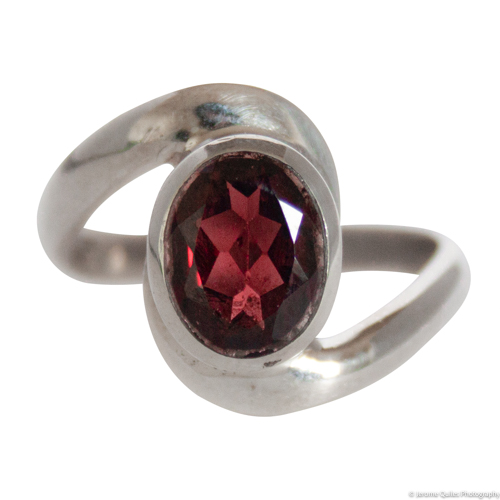 Faceted Red Garnet Silver Ring