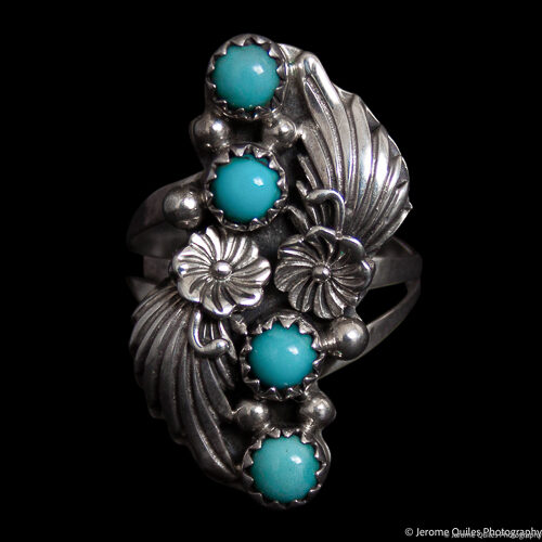 Four Turquoise Silver Leaf Ring