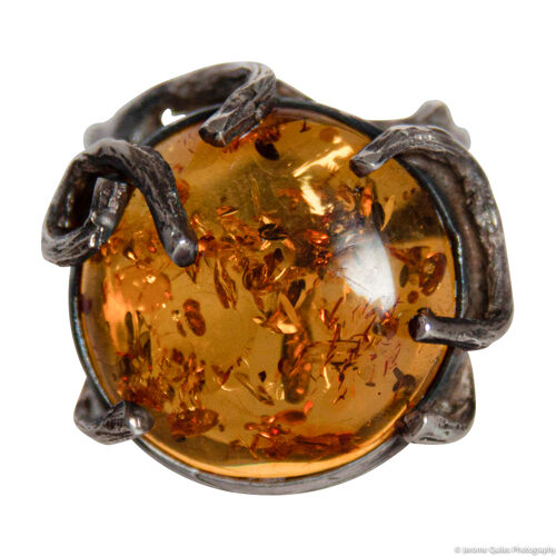 Orange Amber Ring Gothic Setting