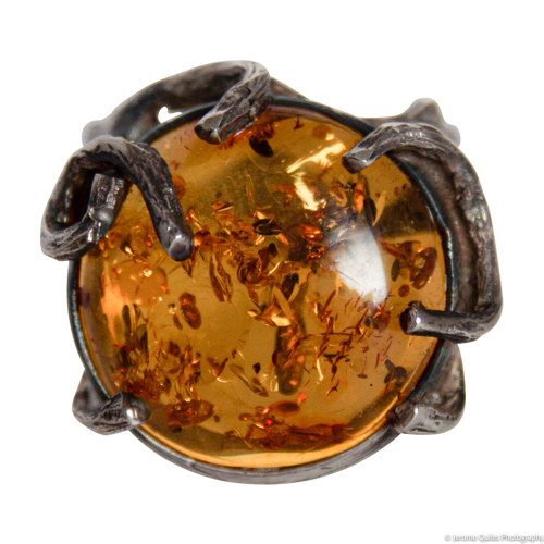 Orange Amber Ring Gothic Setting