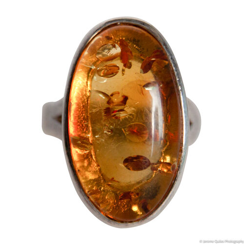 Oval Amber Silver Ring Size Adjustable