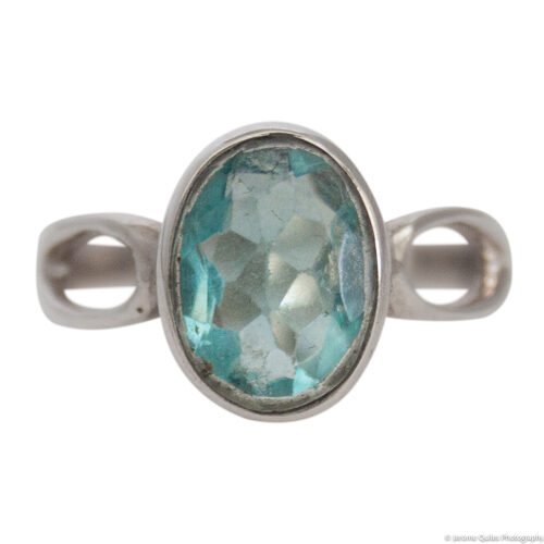 Oval Faceted Blue Fluorite Silver Ring