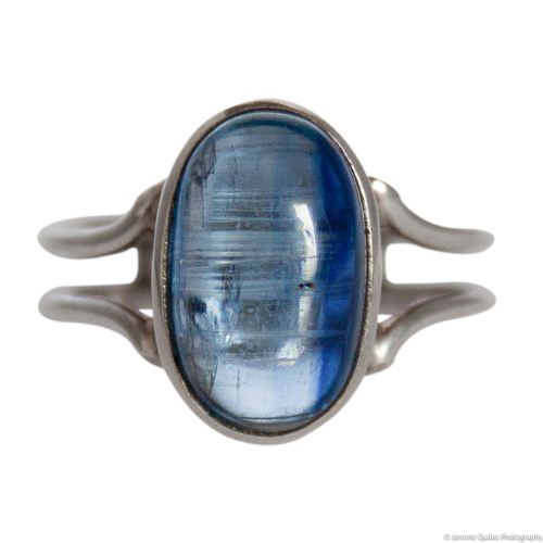Oval Polished Kyanite Silver Ring