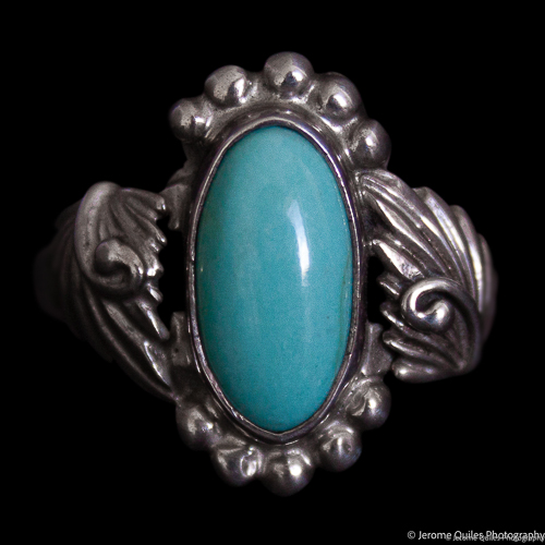 Oval Turquoise Ring Ornate Setting