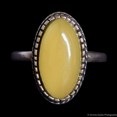 Bague Argent Ambre Jaune Ovale