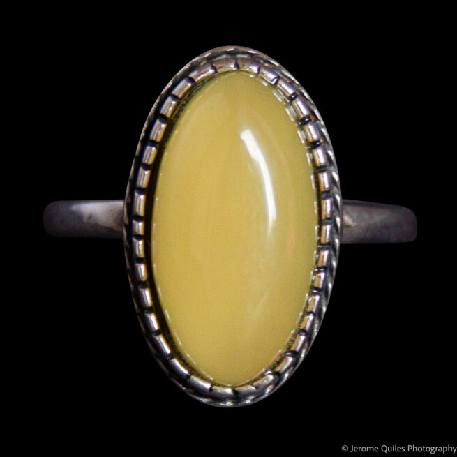 Oval Yellow Amber Silver Ring