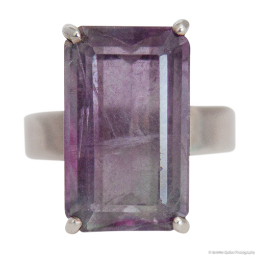 Rectangular Faceted Purple Fluorite Silver Ring