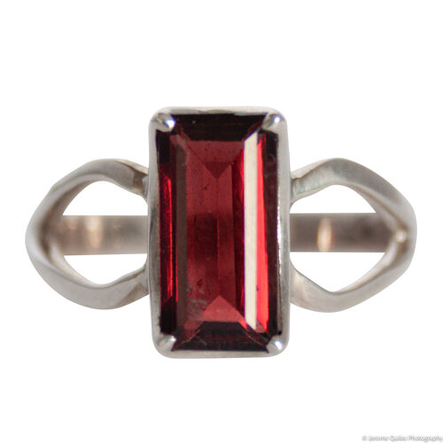 Rectangular Red Garnet Silver Ring