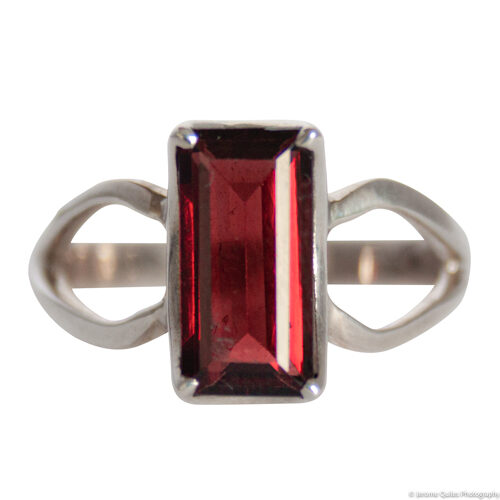 Bague Argent Rectangulaire Grenat Rouge