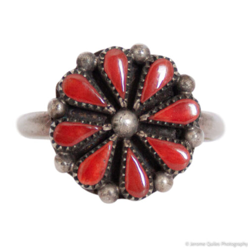 Red Coral Flower Zuni Ring