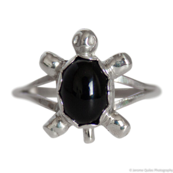 Small Black Jet Turtle Ring