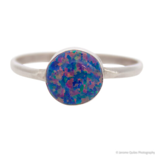 Small Blue Opal Dot Silver Ring