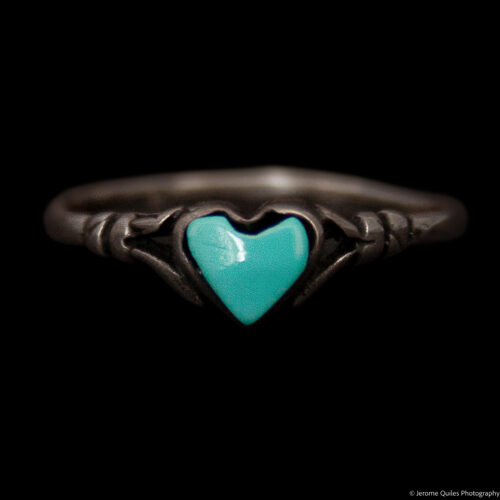 Bague Argent Petit Cœur Turquoise Orné