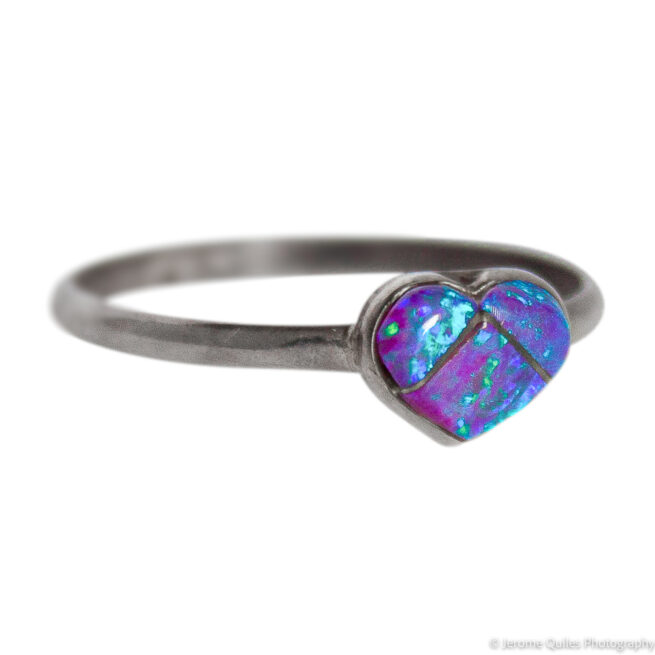 Small Purple Opal Heart Ring - Image 2