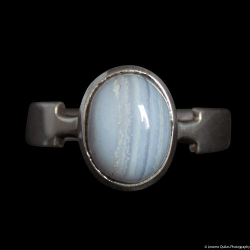 Petite Bague Ronde Agate Bleue