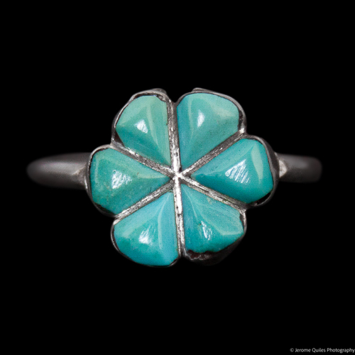 Small Turquoise Flower Zuni Ring