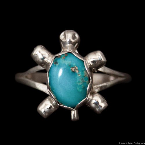 Small Turquoise Turtle Silver Ring