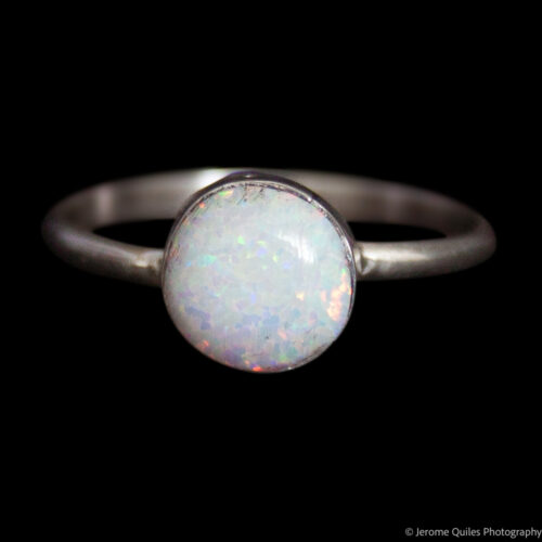 Small White Opal Dot Silver Ring