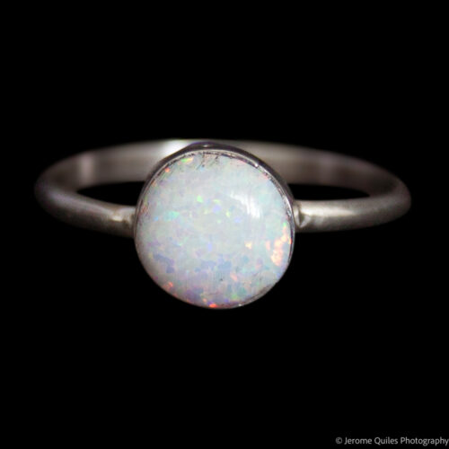 Bague Argent Petit Pois Opale Blanche