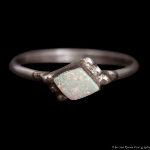 Small White Opal Lozenge Ring