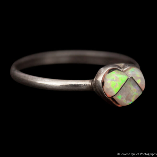 Petite Bague Cœur Opale Jaune Verte – Image 2
