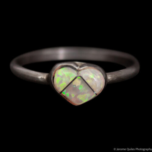 Small Yellow Green Opal Heart Ring