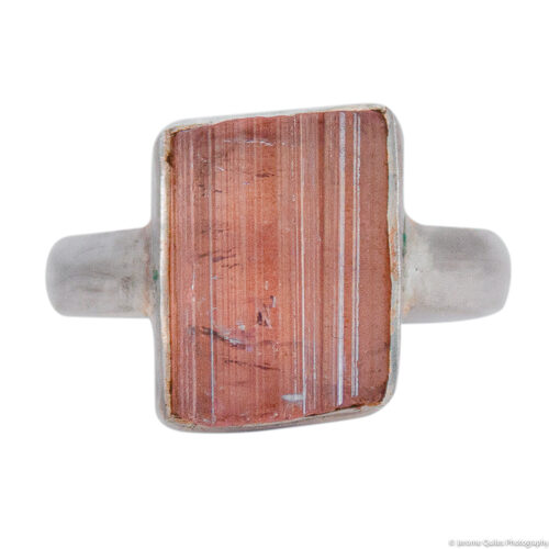 Square Raw Pink Tourmaline Silver Ring