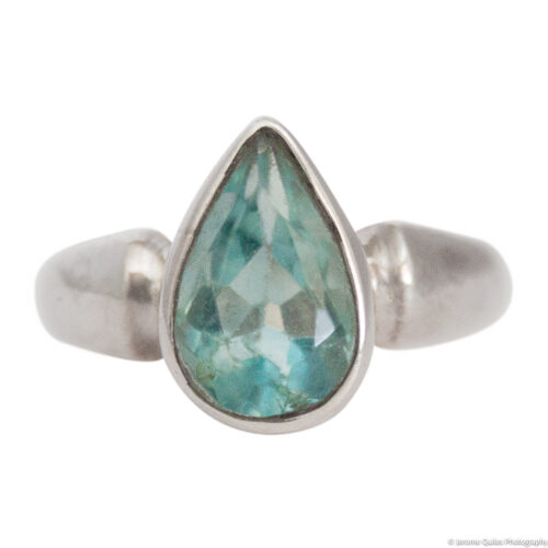 Bague Argent Goutte Fluorine Bleue Facetée