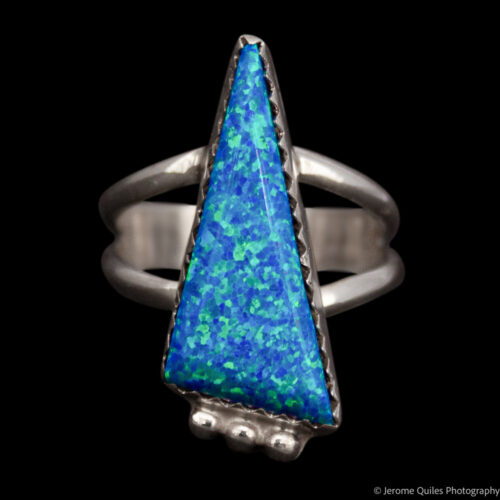 Triangular Blue Opal Silver Ring