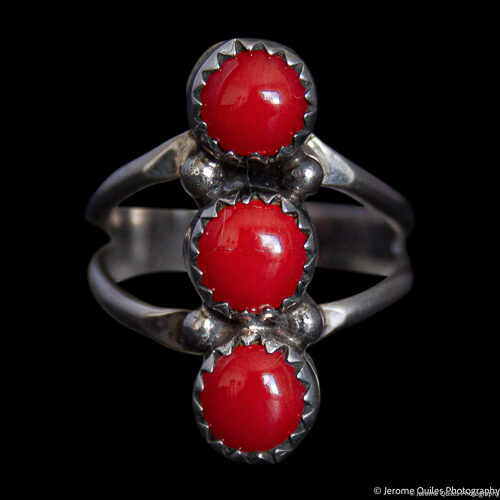 Triple Coral Navajo Ring