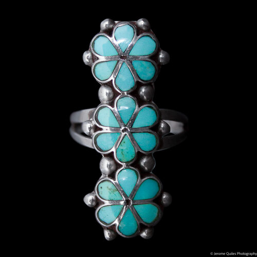 Triple Turquoise Flower Zuni Ring