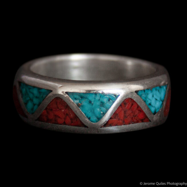 Turquoise Coral Chip Inlay Zigzag Ring