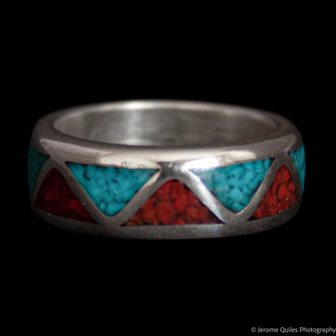 Turquoise Coral Chip Inlay Zigzag Ring - Image 2