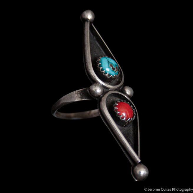 Turquoise Coral Vintage Pointed Ring - Image 2